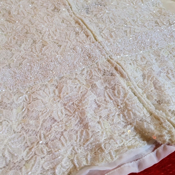 Vintage Cream Lace Peplum Blouse Top, Victorian Beading Zipper Back 60's 70's - Picture 11 of 11